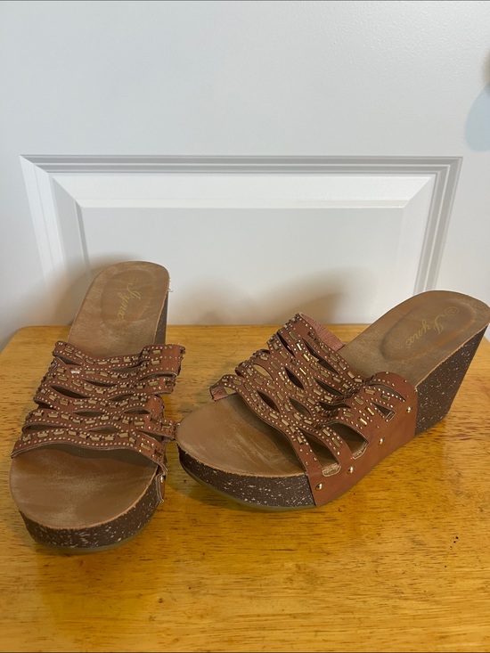 Shoes - Women’s Brown Studded Wedge Sandals